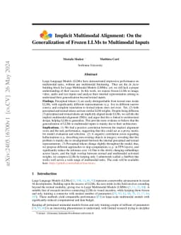 Implicit Multimodal Alignment: On the Generalization of Frozen LLMs to
  Multimodal Inputs