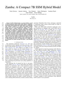 Zamba: A Compact 7B SSM Hybrid Model