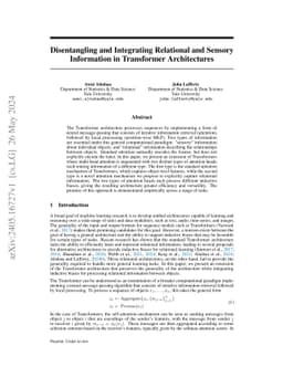 Disentangling and Integrating Relational and Sensory Information in
  Transformer Architectures
