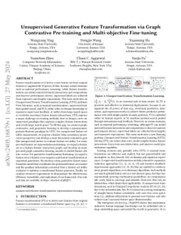 Unsupervised Generative Feature Transformation via Graph Contrastive
  Pre-training and Multi-objective Fine-tuning