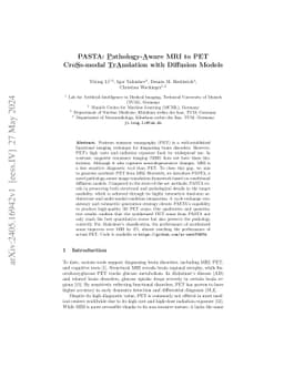 PASTA: Pathology-Aware MRI to PET Cross-Modal Translation with Diffusion
  Models