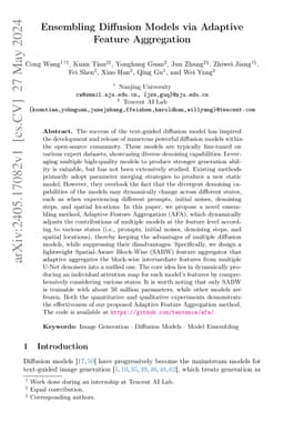 Ensembling Diffusion Models via Adaptive Feature Aggregation