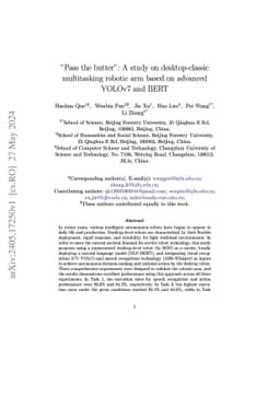 "Pass the butter": A study on desktop-classic multitasking robotic arm
  based on advanced YOLOv7 and BERT