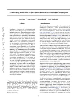 Accelerating Simulation of Two-Phase Flows with Neural PDE Surrogates