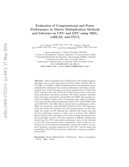 Evaluation of computational and energy performance in matrix
  multiplication algorithms on CPU and GPU using MKL, cuBLAS and SYCL