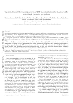 Optimized thread-block arrangement in a GPU implementation of a linear
  solver for atmospheric chemistry mechanisms