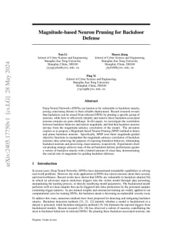 Magnitude-based Neuron Pruning for Backdoor Defens