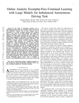 Online Analytic Exemplar-Free Continual Learning with Large Models for
  Imbalanced Autonomous Driving Task