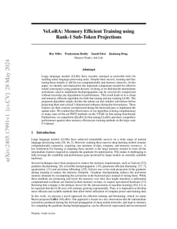 VeLoRA: Memory Efficient Training using Rank-1 Sub-Token Projections