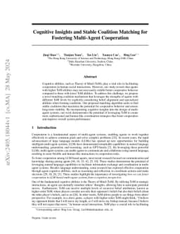 Cognitive Insights and Stable Coalition Matching for Fostering Multi-Agent Cooperation