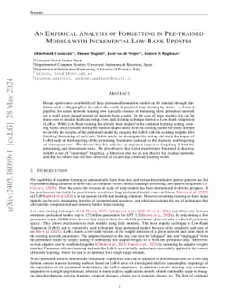 An Empirical Analysis of Forgetting in Pre-trained Models with
  Incremental Low-Rank Updates
