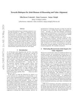 Towards Dialogues for Joint Human-AI Reasoning and Value Alignment