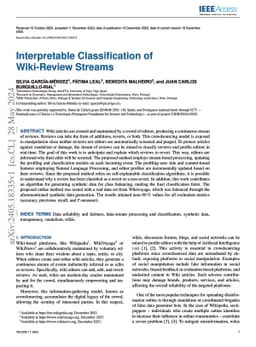 Interpretable classification of wiki-review streams