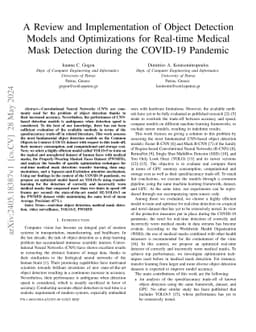 A Review and Implementation of Object Detection Models and Optimizations
  for Real-time Medical Mask Detection during the COVID-19 Pandemic