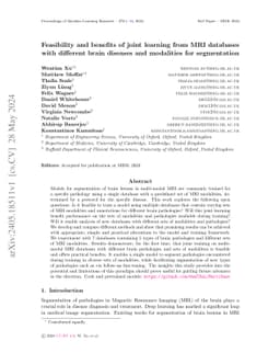 Feasibility and benefits of joint learning from MRI databases with
  different brain diseases and modalities for segmentation