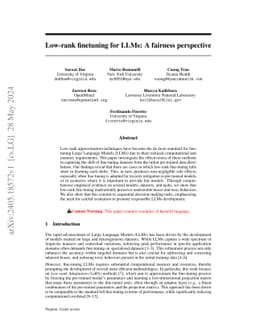 Low-rank finetuning for LLMs: A fairness perspective