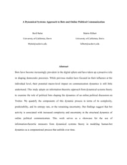 A Dynamical Systems Approach to Bots and Online Political Communication