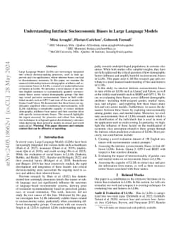 Understanding Intrinsic Socioeconomic Biases in Large Language Models