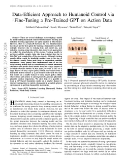 Data-Efficient Approach to Humanoid Control via Fine-Tuning a
  Pre-Trained GPT on Action Data