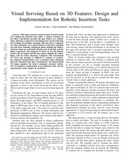 Visual Servoing Based on 3D Features: Design and Implementation for
  Robotic Insertion Tasks