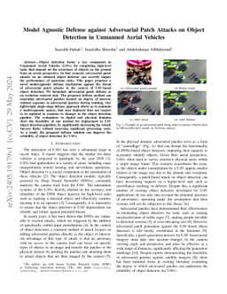 Model Agnostic Defense against Adversarial Patch Attacks on Object
  Detection in Unmanned Aerial Vehicles