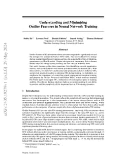 Understanding and Minimising Outlier Features in Neural Network Training