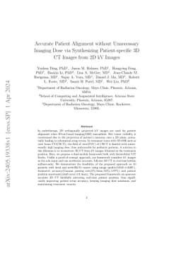 Accurate Patient Alignment without Unnecessary Imaging Dose via
  Synthesizing Patient-specific 3D CT Images from 2D kV Images
