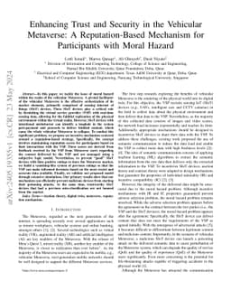 Enhancing Trust and Security in the Vehicular Metaverse: A
  Reputation-Based Mechanism for Participants with Moral Hazard