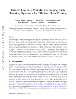 Critical Learning Periods: Leveraging Early Training Dynamics for
  Efficient Data Pruning