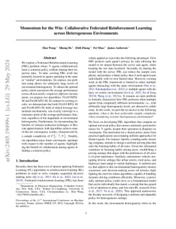 Momentum for the Win: Collaborative Federated Reinforcement Learning
  across Heterogeneous Environments