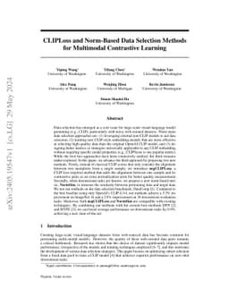 CLIPLoss and Norm-Based Data Selection Methods for Multimodal
  Contrastive Learning