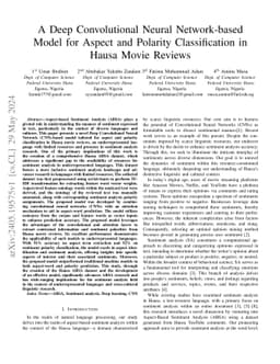 A Deep Convolutional Neural Network-based Model for Aspect and Polarity
  Classification in Hausa Movie Reviews