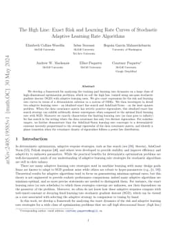 The High Line: Exact Risk and Learning Rate Curves of Stochastic
  Adaptive Learning Rate Algorithms