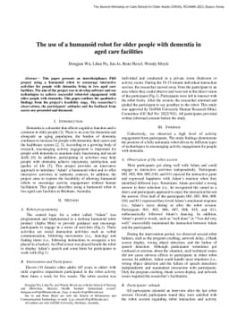 The use of a humanoid robot for older people with dementia in aged care
  facilities