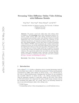 Streaming Video Diffusion: Online Video Editing with Diffusion Models