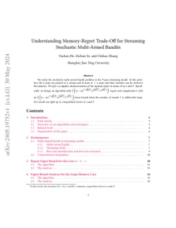 Understanding Memory-Regret Trade-Off for Streaming Stochastic
  Multi-Armed Bandits