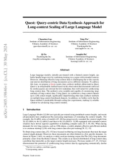 Quest: Query-centric Data Synthesis Approach for Long-context Scaling of
  Large Language Model
