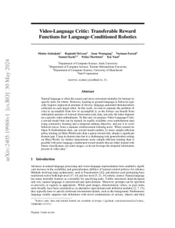 Video-Language Critic: Transferable Reward Functions for
  Language-Conditioned Robotics