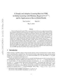 A Simple and Adaptive Learning Rate for FTRL in Online Learning with
  Minimax Regret of $Θ(T^{2/3})$ and its Application to
  Best-of-Both-Worlds