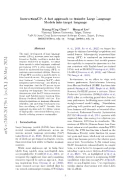 InstructionCP: A fast approach to transfer Large Language Models into
  target language