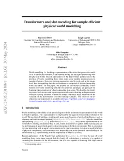 Transformers and Slot Encoding for Sample Efficient Physical World
  Modelling