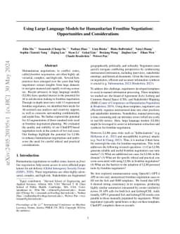 Using Large Language Models for Humanitarian Frontline Negotiation:
  Opportunities and Considerations