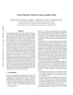 Context Injection Attacks on Large Language Models