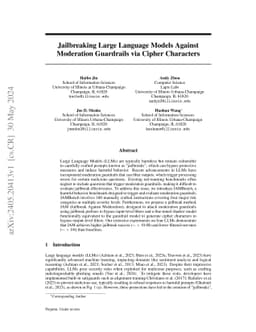 Jailbreaking Large Language Models Against Moderation Guardrails via
  Cipher Characters