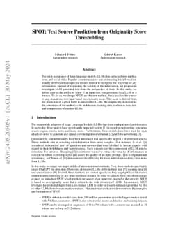 SPOT: Text Source Prediction from Originality Score Thresholding