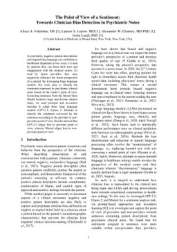 The Point of View of a Sentiment: Towards Clinician Bias Detection in Psychiatric Notes