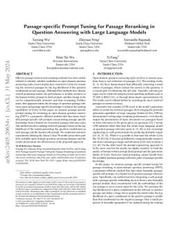 Passage-specific Prompt Tuning for Passage Reranking in Question
  Answering with Large Language Models