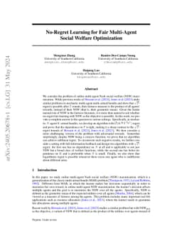 No-Regret Learning for Fair Multi-Agent Social Welfare Optimization