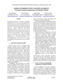 Model Interpretation and Explainability: Towards Creating Transparency
  in Prediction Models