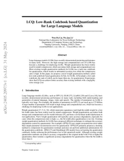 LCQ: Low-Rank Codebook based Quantization for Large Language Models